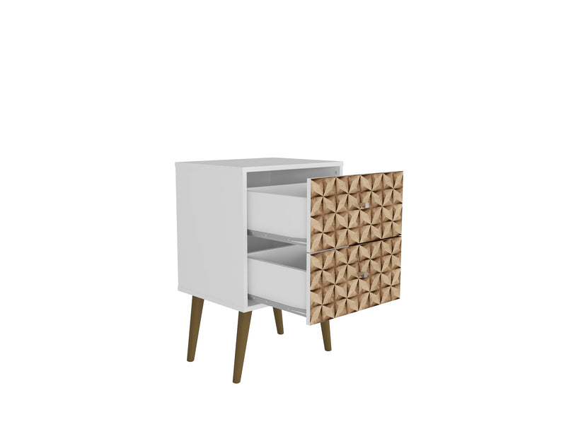 Manhattan Comfort Liberty Mid-Century Modern Nightstand with 2 Full Extension Drawers - White & Brown