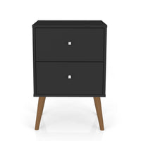 Manhattan Comfort Liberty Mid-Century Modern Nightstand with 2 Full Extension Drawers - Black