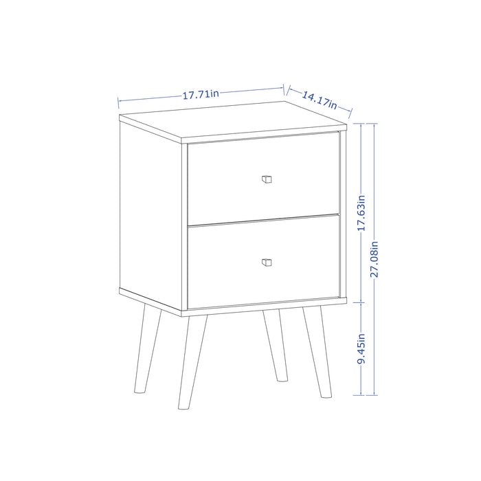 Manhattan Comfort Liberty Mid-Century Modern Nightstand with 2 Full Extension Drawers - Rustic Brown