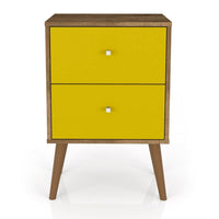 Manhattan Comfort Liberty Mid-Century Modern Nightstand with 2 Full Extension Drawers - Rustic Brown & Yellow