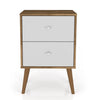 Manhattan Comfort Liberty Mid-Century Modern Nightstand with 2 Full Extension Drawers - Rustic Brown & White
