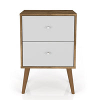 Manhattan Comfort Liberty Mid-Century Modern Nightstand with 2 Full Extension Drawers - Rustic Brown & White