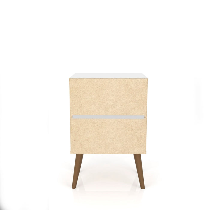 Manhattan Comfort Liberty Mid-Century Modern Nightstand with 2 Full Extension Drawers - Rustic Brown & White