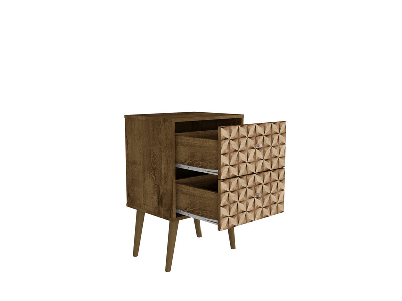 Manhattan Comfort Liberty Mid-Century Modern Nightstand with 2 Full Extension Drawers - Brown