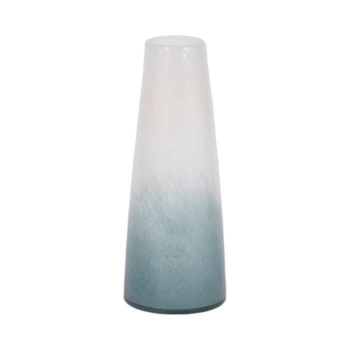 Glass 11\" Light Blue Waters Vase - Blue and White