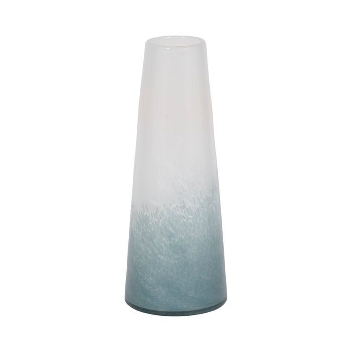 Glass 11\" Light Blue Waters Vase - Blue and White