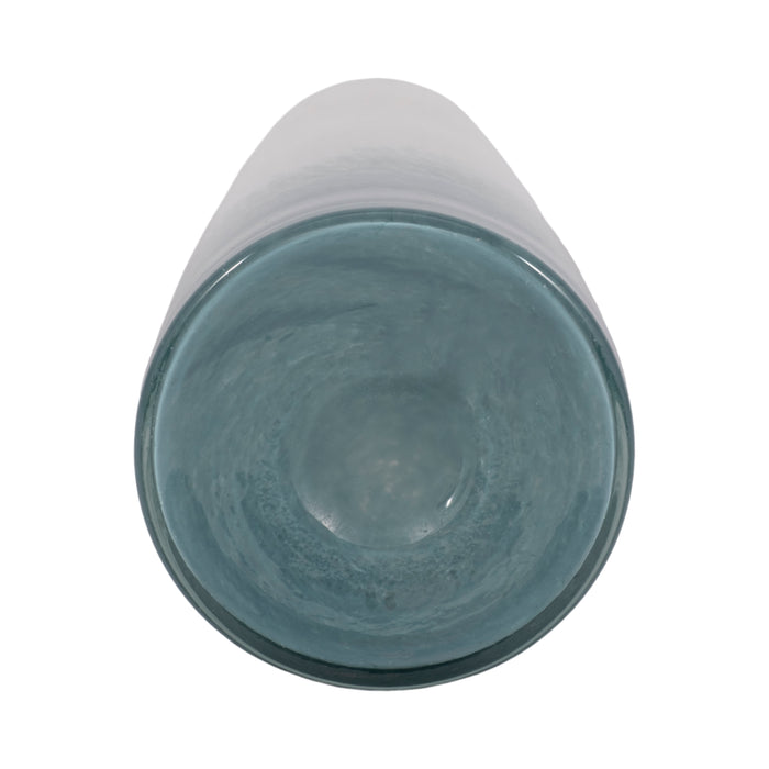 Glass 11\" Light Blue Waters Vase - Blue and White