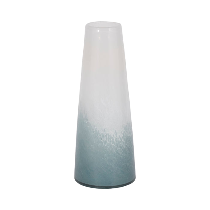 Glass 11\" Light Blue Waters Vase - Blue and White