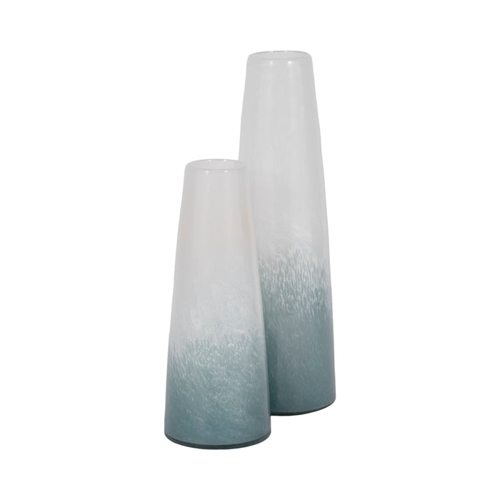 Glass 11\" Light Blue Waters Vase - Blue and White