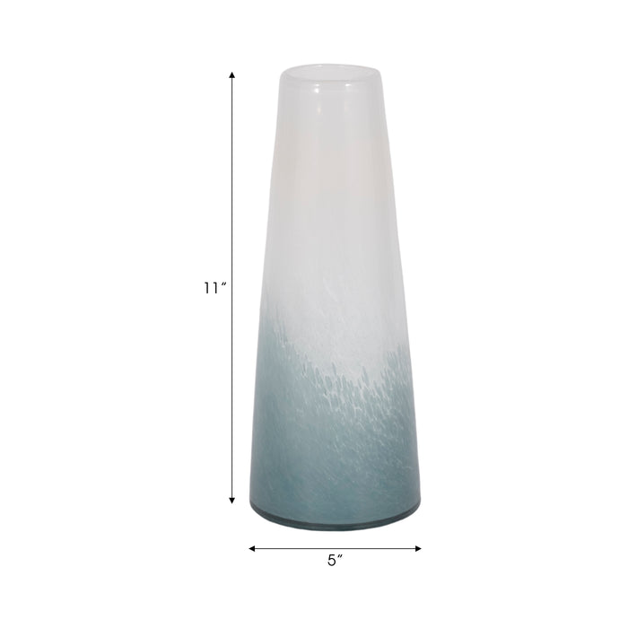 Glass 11\" Light Blue Waters Vase - Blue and White
