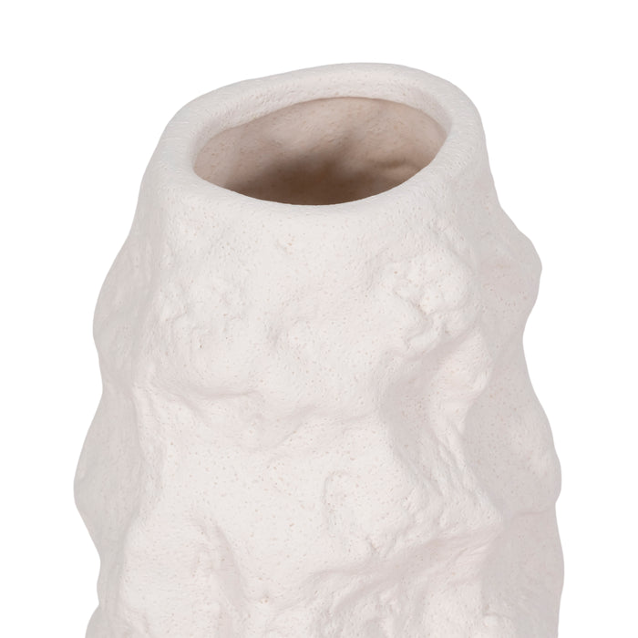 Ceramic 11\" Jagged Textured Vase - White
