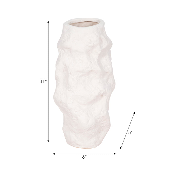 Ceramic 11\" Jagged Textured Vase - White
