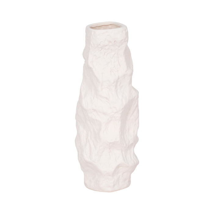 Ceramic 17\" Jagged Textured Vase - White