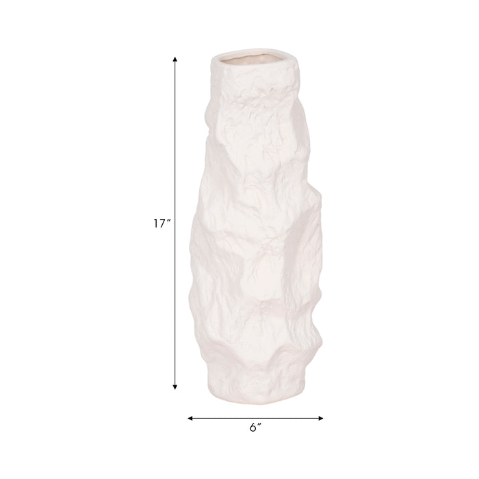 Ceramic 17\" Jagged Textured Vase - White