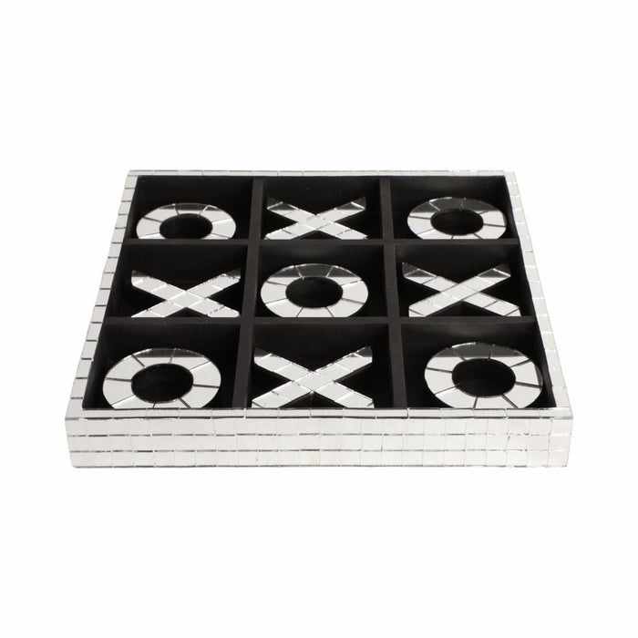 Wood 12\" Disco Mosaic Tic-Tac-Toe Game - Silver
