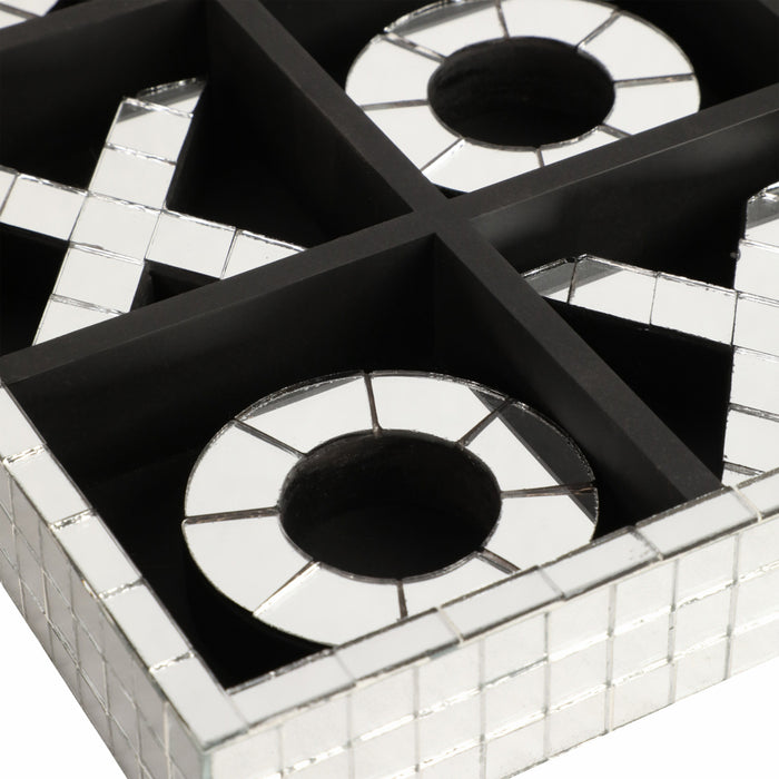 Wood 12\" Disco Mosaic Tic-Tac-Toe Game - Silver