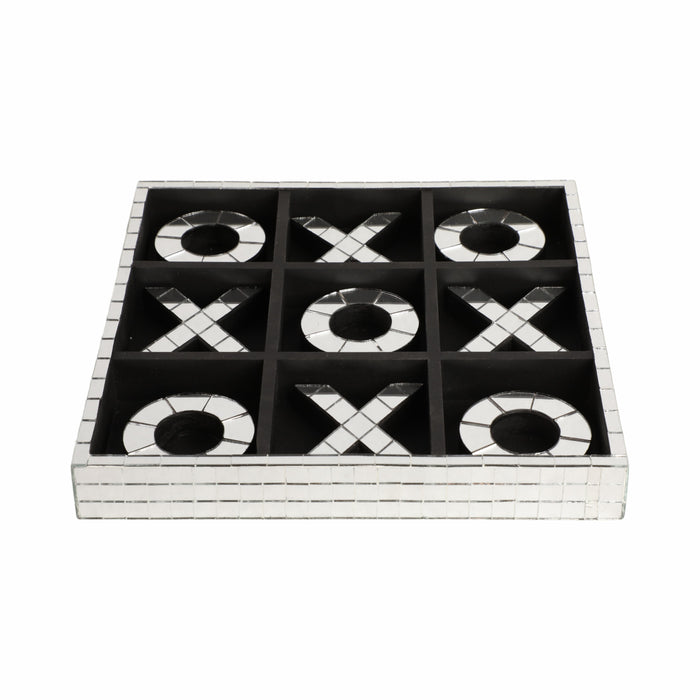 Wood 12\" Disco Mosaic Tic-Tac-Toe Game - Silver