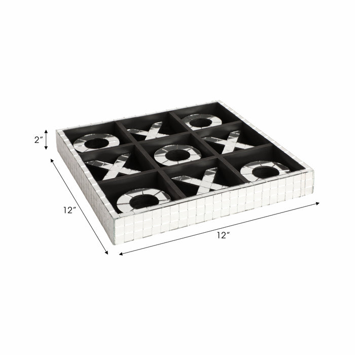 Wood 12\" Disco Mosaic Tic-Tac-Toe Game - Silver