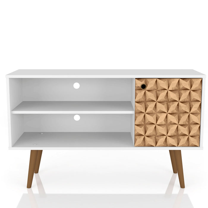 Manhattan Comfort Liberty 42.52\" Mid-Century Modern TV Stand with 2 Shelves & 1 Door - White