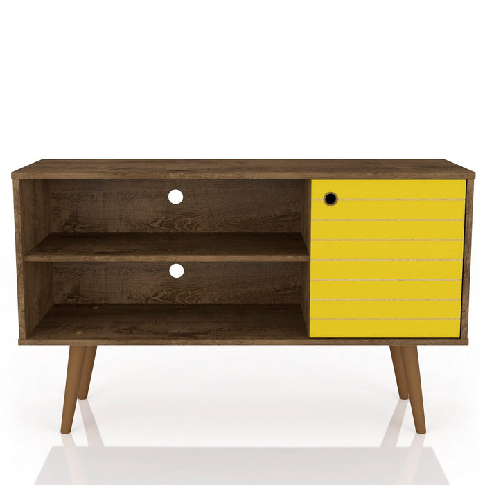 Manhattan Comfort Liberty 42.52\" Mid-Century Modern TV Stand with 2 Shelves & 1 Door - Rustic Brown & White