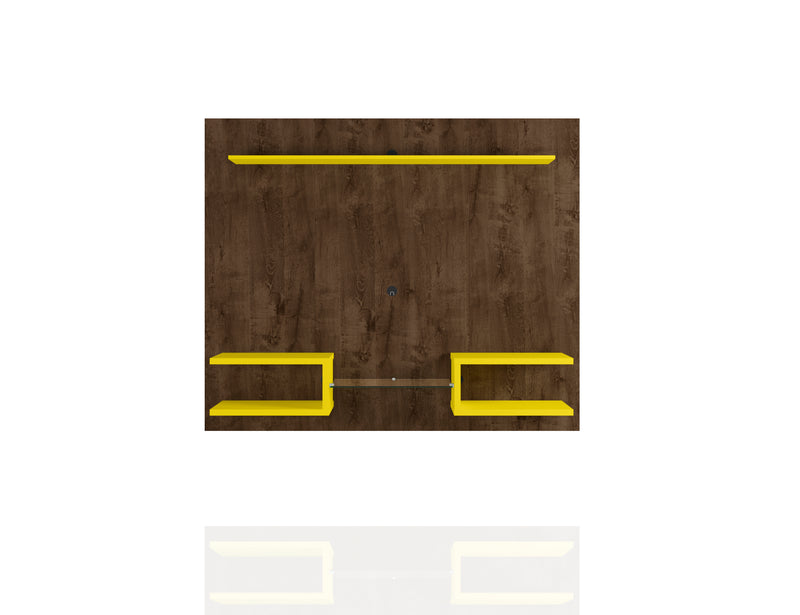 Manhattan Comfort Plaza 64.25\" Modern Floating Wall Entertainment Center with Display Shelves - Rustic Brown & Yellow