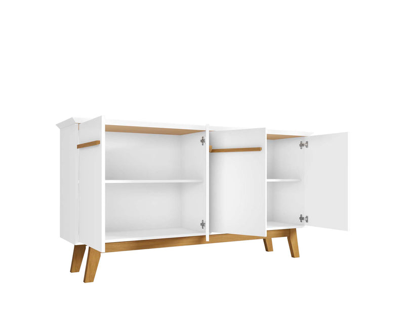 Manhattan Comfort Yonkers 62.99” Sideboard with Solid Wood Legs & 2 Cabinets - White