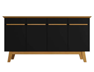 Manhattan Comfort Yonkers 62.99” Sideboard with Solid Wood Legs & 2 Cabinets - Black & Cinnamon