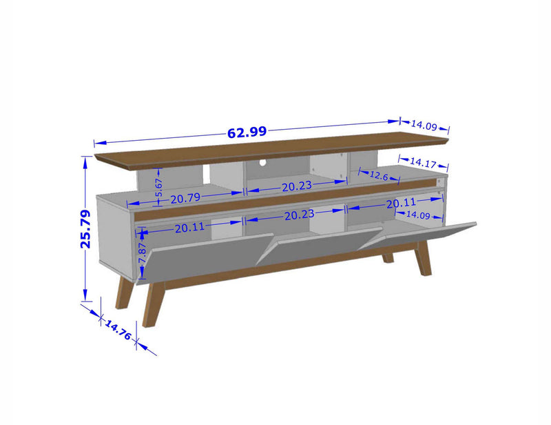 Manhattan Comfort Yonkers 62.99\" TV Stand with Solid Wood Legs & 6 Media Storage Compartments - White