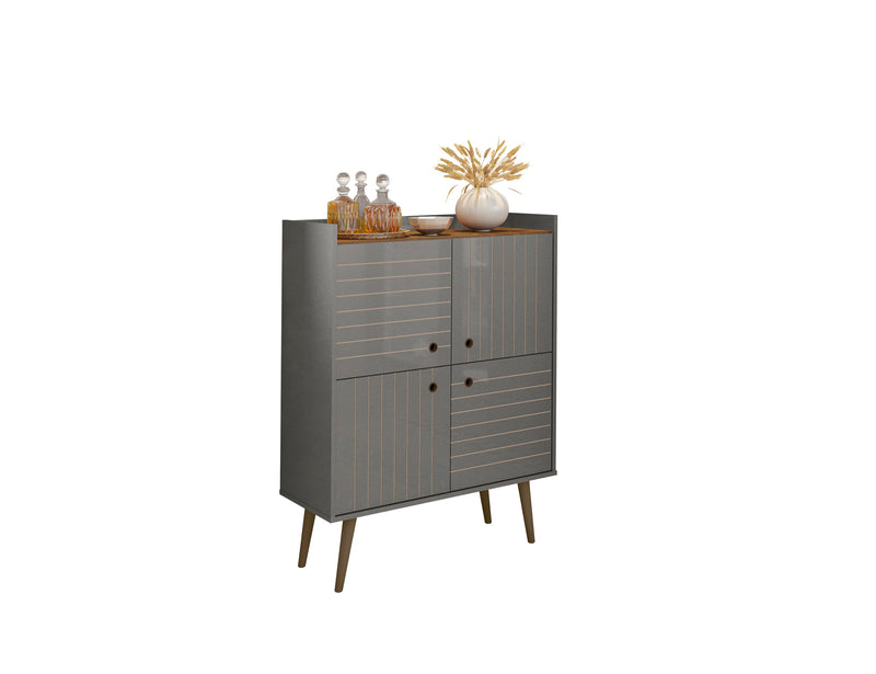 Manhattan Comfort Bogart Mid-Century Modern Accent Cabinet - Grey & Natural