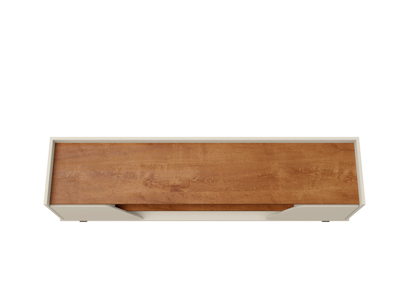 Manhattan Comfort Mid-Century Modern Marcus 62.99\" TV Stand with Solid Wood Legs - Greige & Natural
