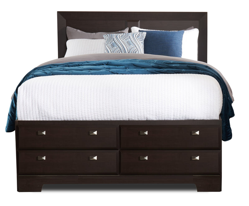 Yorkdale 12-Drawer Platform Bed with Headboard & Storage Frame, Made in Canada, Brown - Full Size