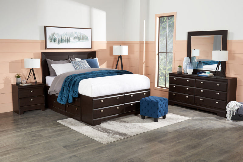 Yorkdale 6pc Bedroom Set with 12-Drawer Storage Bed, Dresser, Mirror & Nightstand, Brown - Queen Size