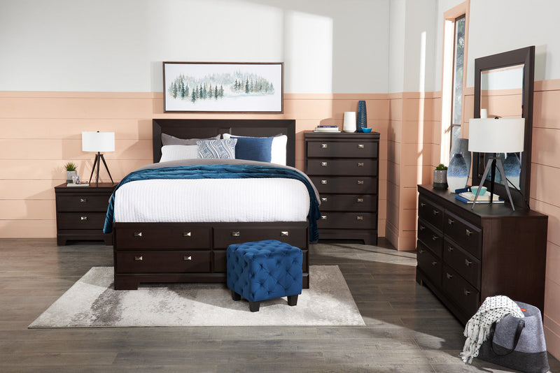 Yorkdale 12-Drawer Platform Bed with Headboard & Storage Frame, Made in Canada, Brown - Queen Size