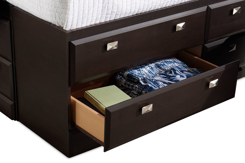 Yorkdale 6pc Bedroom Set with 12-Drawer Storage Bed, Dresser, Mirror & Nightstand, Brown - Queen Size