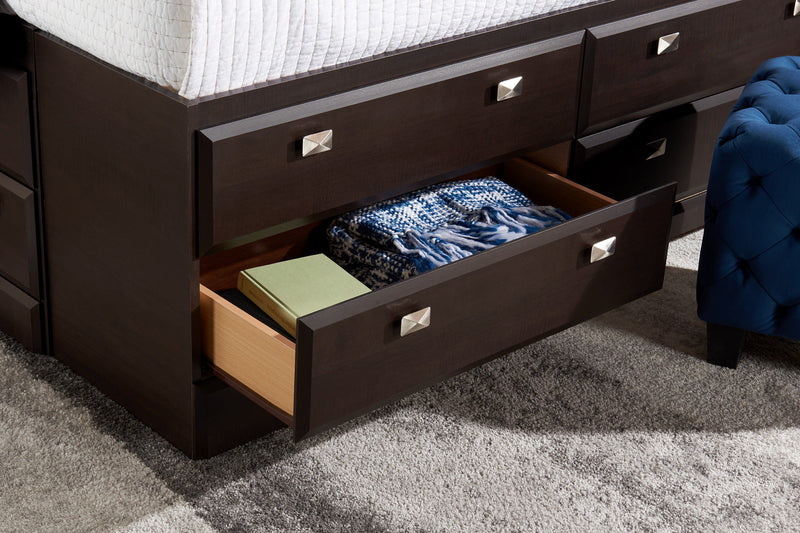 Yorkdale 12-Drawer Platform Bed with Headboard & Storage Frame, Made in Canada, Brown - Queen Size