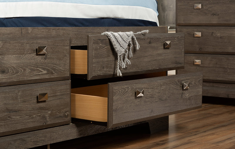 Yorkdale 6pc Bedroom Set with 12-Drawer Storage Bed, Dresser, Mirror & Nightstand, Grey - Queen Size