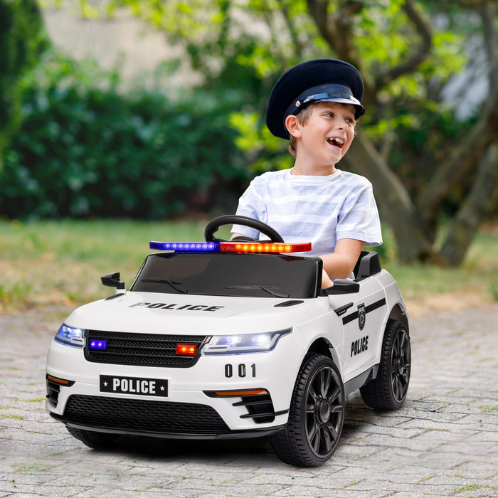 Qaba 12v Electric Car For Kids, Battery Powered Ride-On Kids Car Police Car With Remote Control, 4 Spring Suspension Wheels, Transport Wheel, Siren, Music, Light, Horn, White