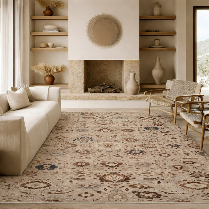 Lunelle Traditional Grey Washable Rug 6'7\" x 9'0\" Indoor Area Rug