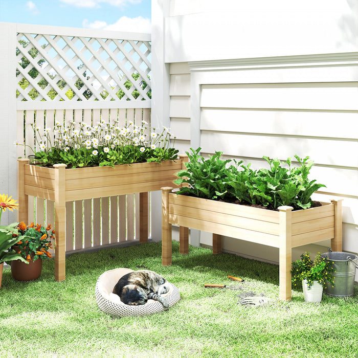 Outsunny 2 Tiers Raised Garden Bed, Wooden Elevated Planter Box, Natural