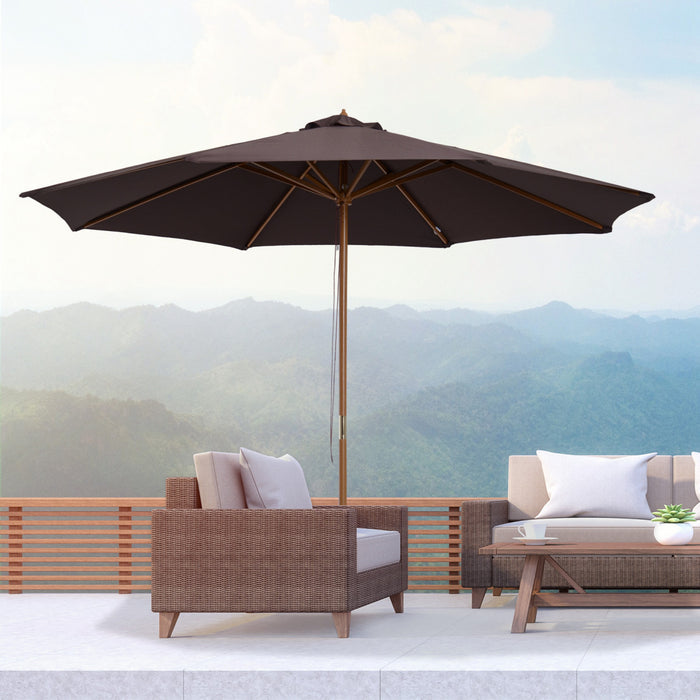 Outsunny 10' X 8' Round Wooden Patio Umbrella With Bamboo Rib For Outdoor