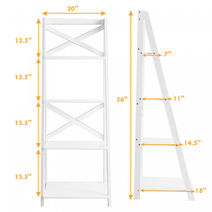 Costway Set Of 2 Ladder Shelf 4-tier Bookshelf Bookcase Storage Display Plant Leaning