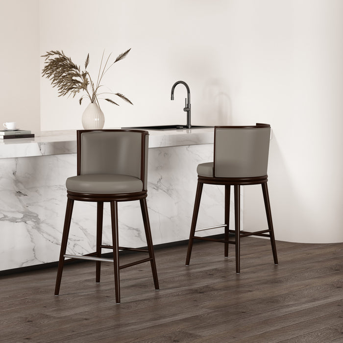 Evalyn Modern Wood Upholstered Barstool in Taupe - Set of 2
