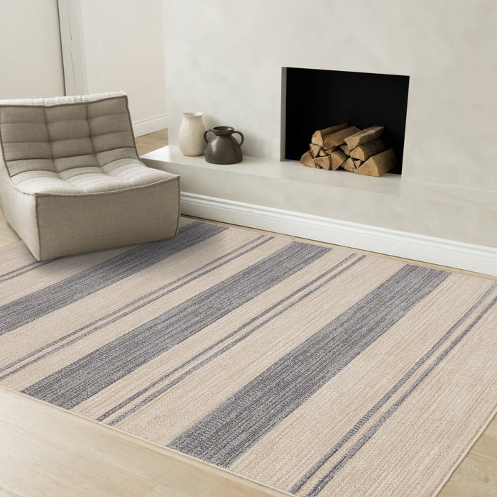 Covington Beige Grey Striped Design Rug, 5'3\" x 7'7\" Indoor Area Rug