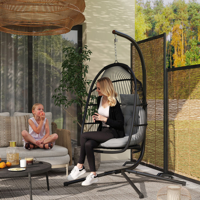 Outsunny Hanging Egg Chair with Stand, Foldable Hammock Chair, Dark Grey