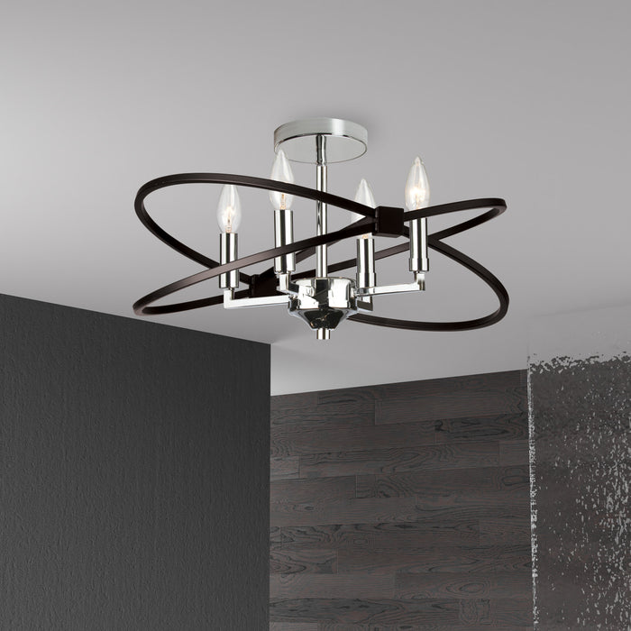 Dainolite Paloma 4 Light Semi-flush Mount Polished Chrome Matte Black Finish Lamp