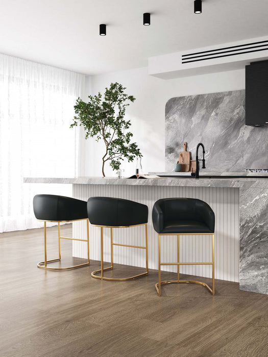 Louvre Mid-Century Modern Metal Upholstered Barstool in Black - Set of 3 Bar Stool