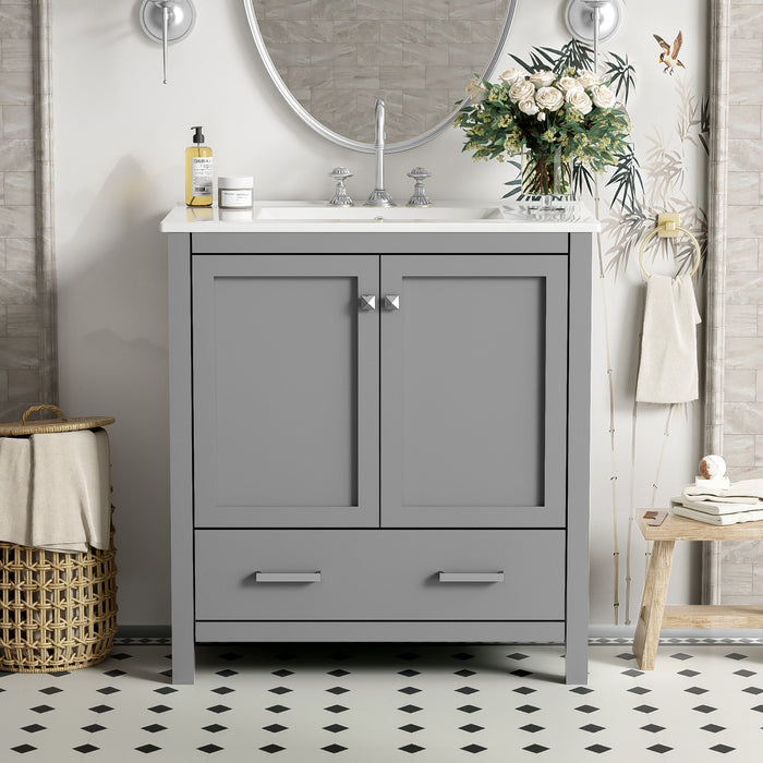 Harper 30 Inch Bathroom Vanity with Ceramic Sink and Smart Storage Cabinet, Grey