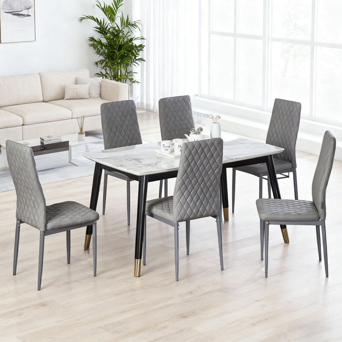 Ava Modern Diamond Grid Pattern Dining Chair Set (6-Pack) with Fireproof Leather and Metal Frame,Grey