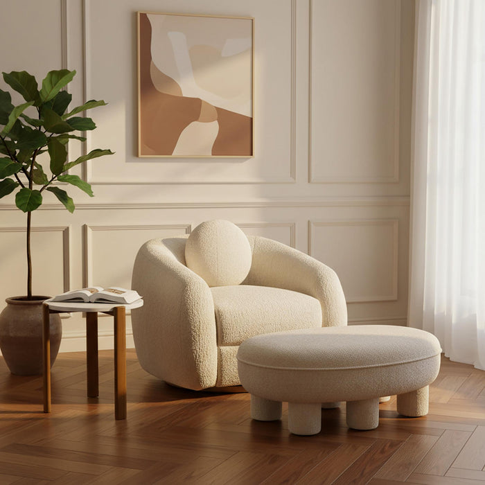 Tribeca Mid-Century Modern Chenille Accent Ottoman in Cream