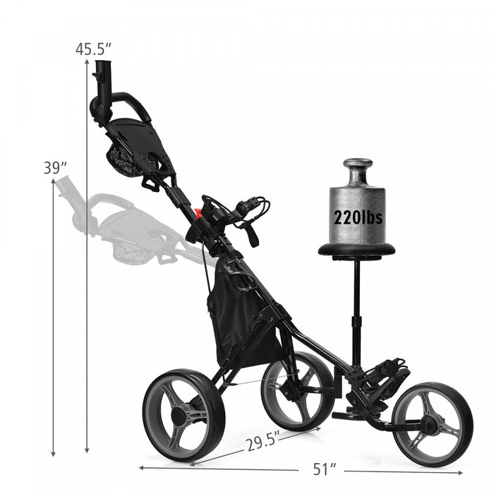 Goplus Folding 3 Wheels Golf Push Cart W/seat Scoreboard Adjustable Handle Grey